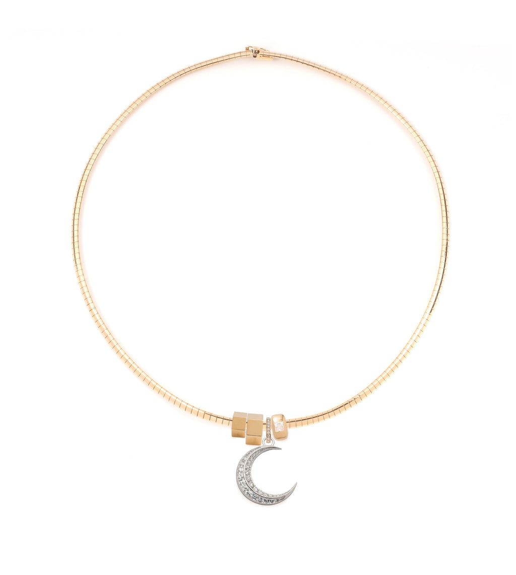 18K Yellow Gold Crescent - Karma and Heart Beat : Diamond Gemstone Crescent Small Sleek Collar Necklace – FoundRae