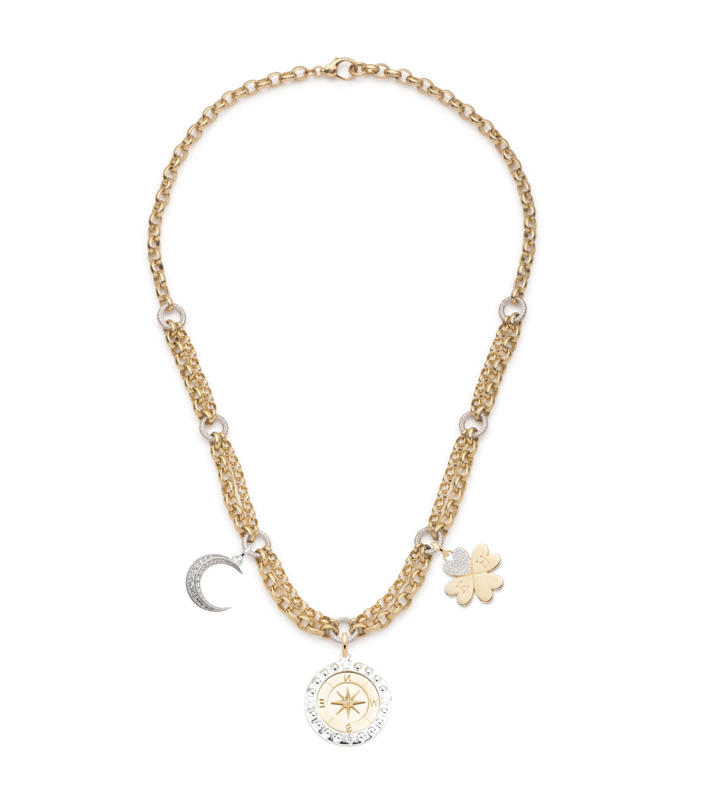 18K Yellow Gold Internal Compass Mixed Belcher Necklace Story : in Yellow Gold with Pave Diamonds – FoundRae