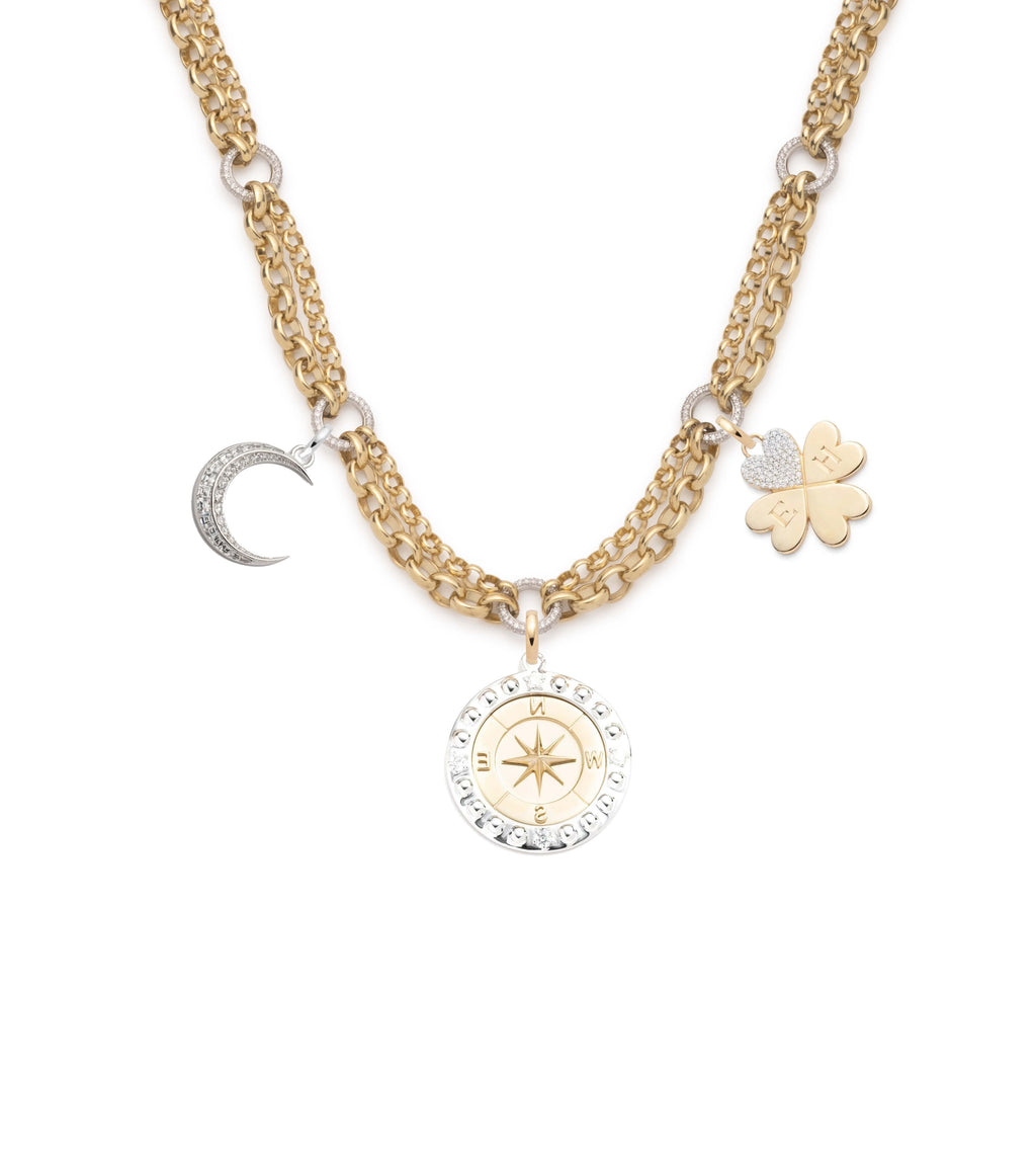 Internal Compass Mixed Belcher Necklace Story : in Yellow Gold with Pave Diamonds view 1