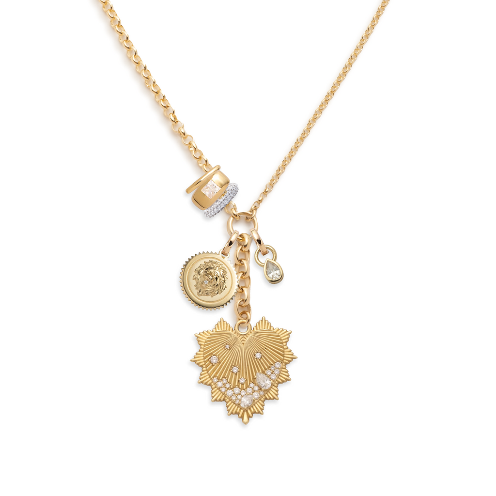 Heart Love Token Medium Mixed Belcher Extension Story : in Yellow Gold with Diamonds view 1