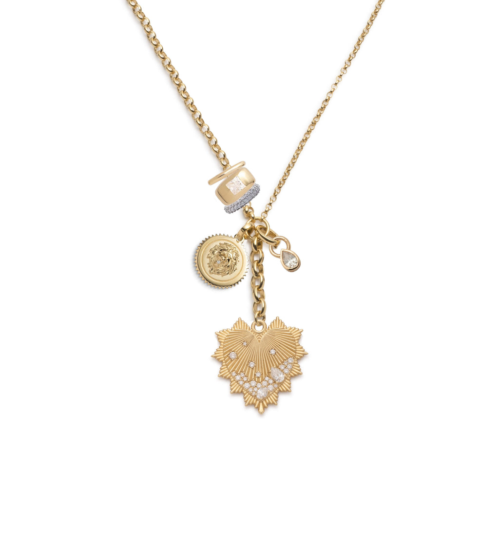 Heart Love Token Medium Mixed Belcher Extension Story : in Yellow Gold with Diamonds view 1