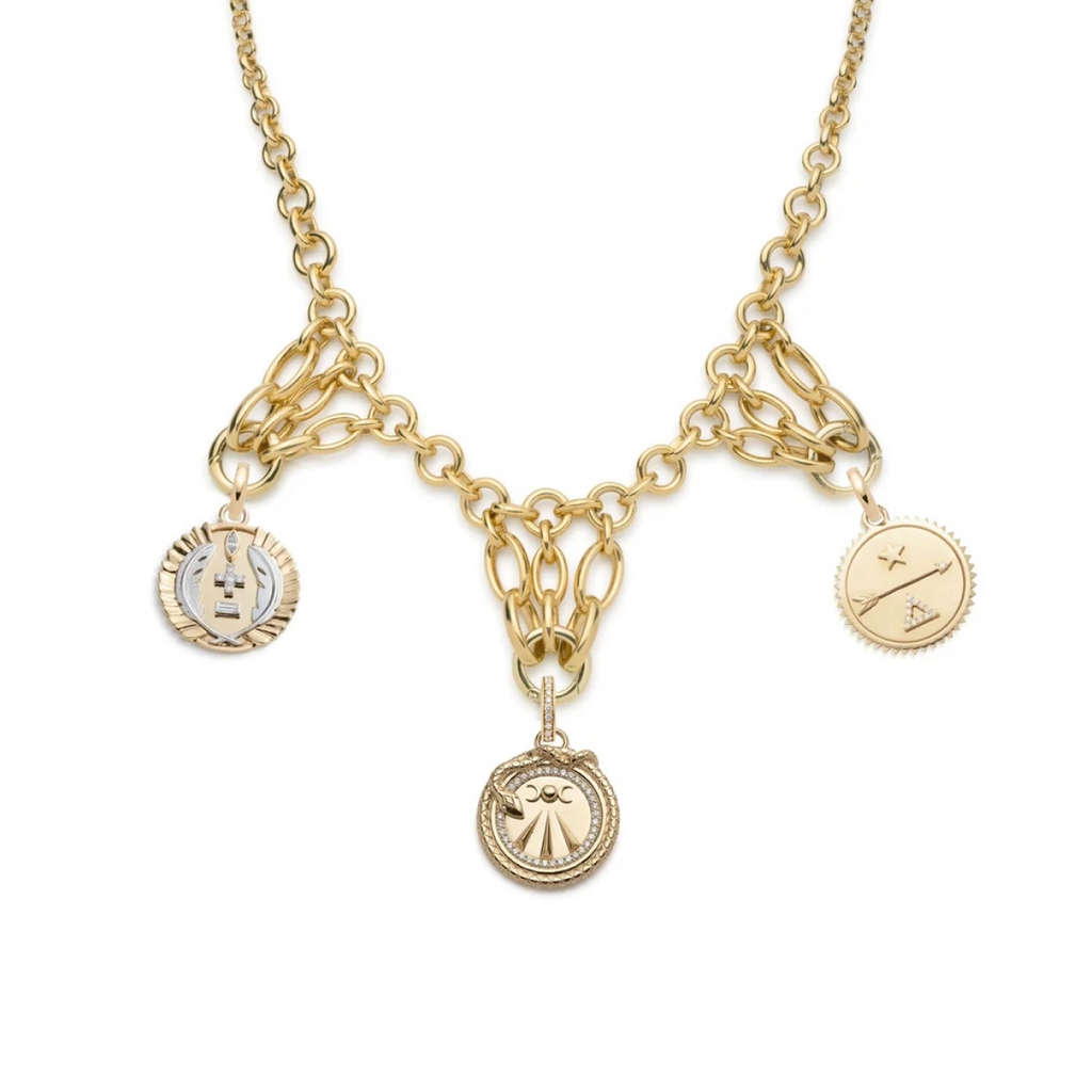 Mind, Body, Soul Lattice Bib Necklace : in Yellow Gold with Diamonds view 1