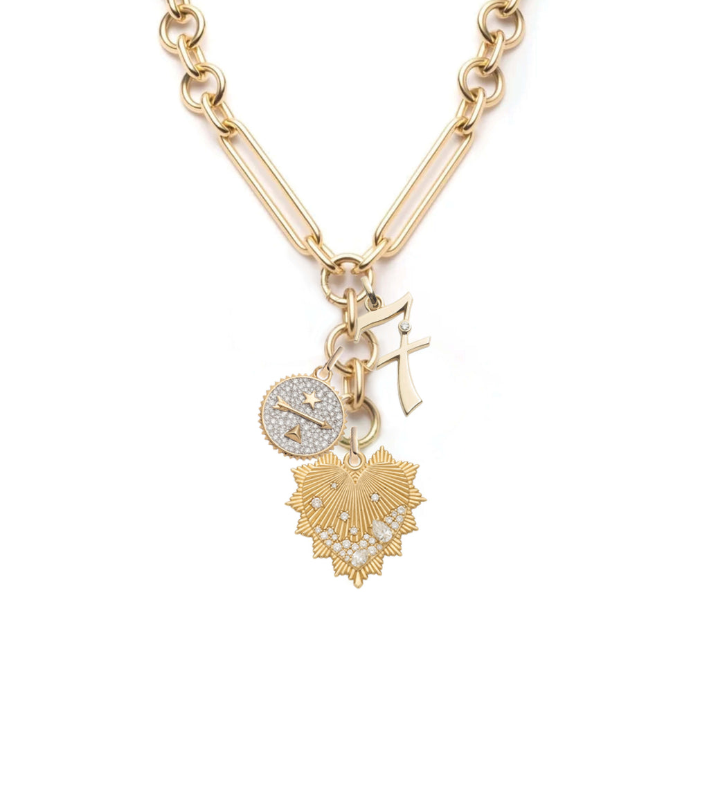 Heart Love Token Oversized Mixed Clip Story : in Yellow Gold with Diamonds view 1