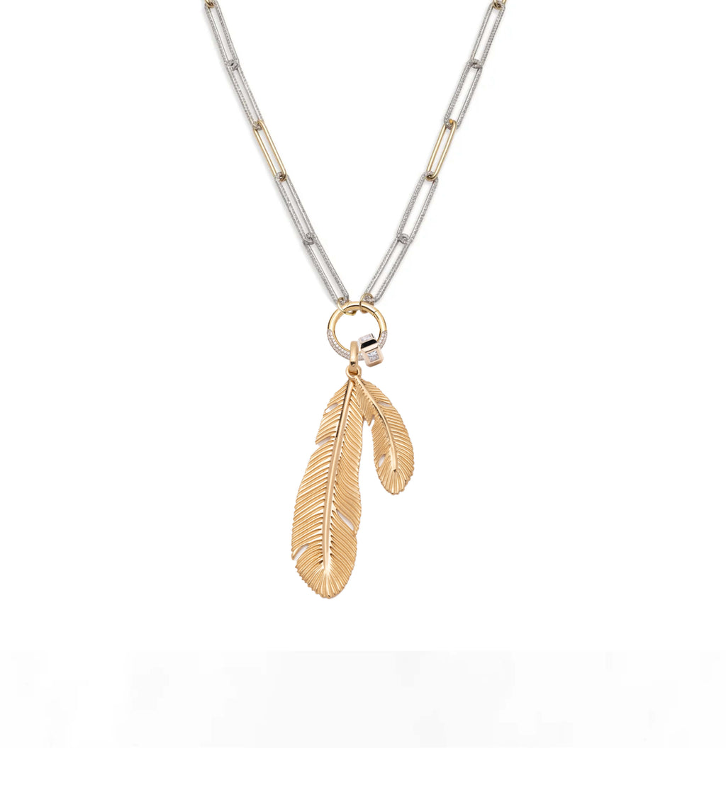 Feather Extended Clip Open Chain Necklace : in Yellow Gold with Pave Diamonds view 1