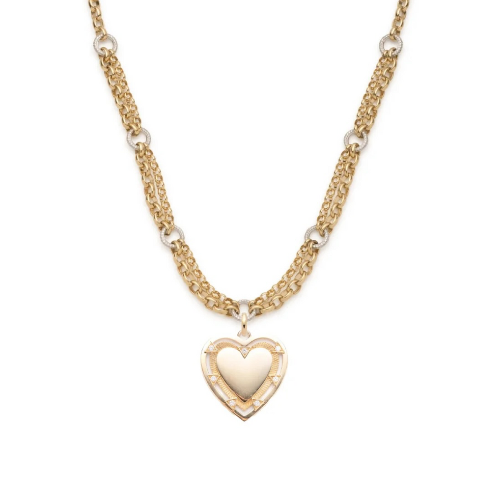 Heart Festoon Necklace : in Yellow Gold with Pave Diamonds view 1