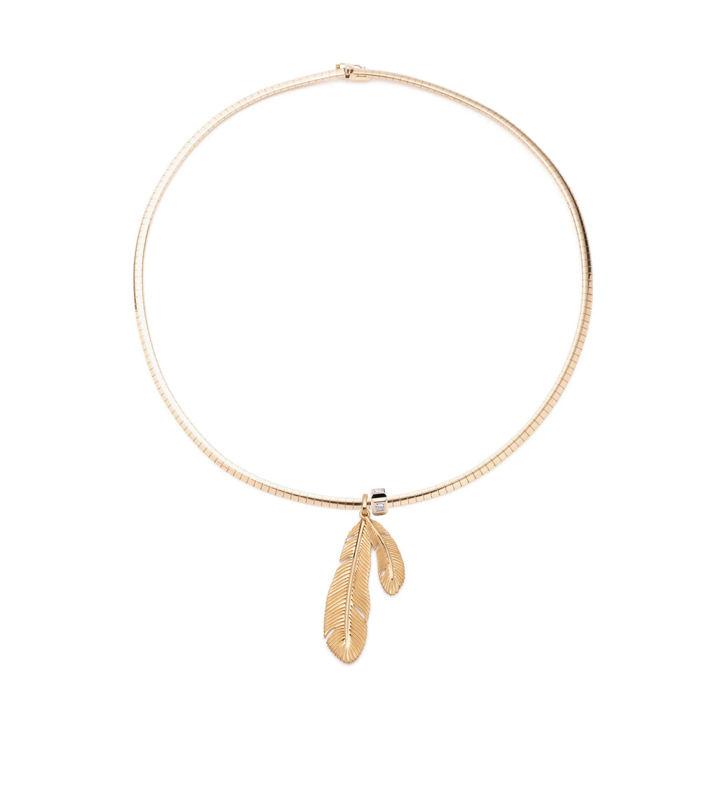 Feather Small Sleek Collar Necklace : in Yellow Gold with Diamonds view 2