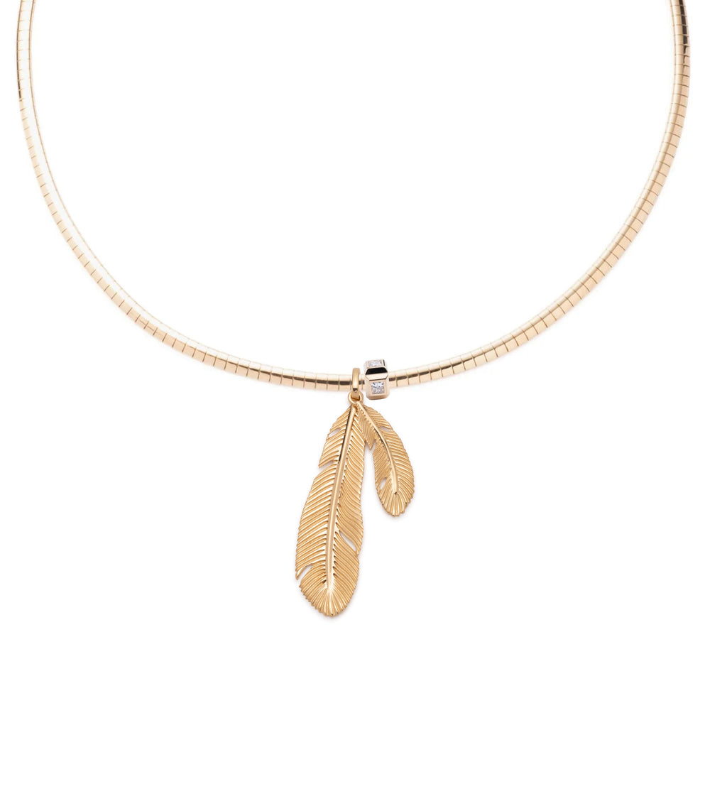 Feather Small Sleek Collar Necklace : in Yellow Gold with Diamonds view 1