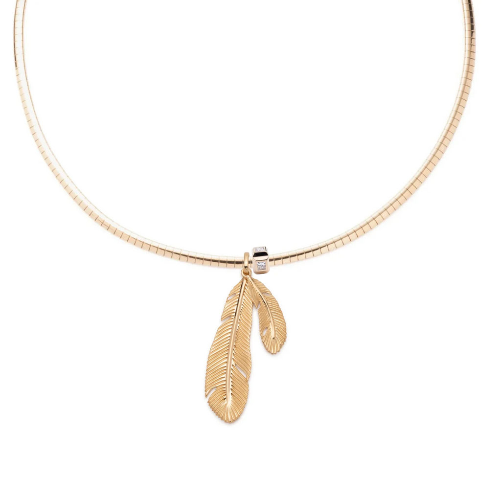 Feather Small Sleek Collar Necklace : in Yellow Gold with Diamonds view 1