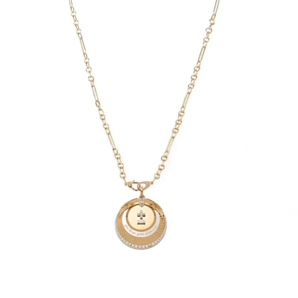 Vivacity Small Mixed Clip Necklace Story : in Yellow Gold with Diamonds view 1