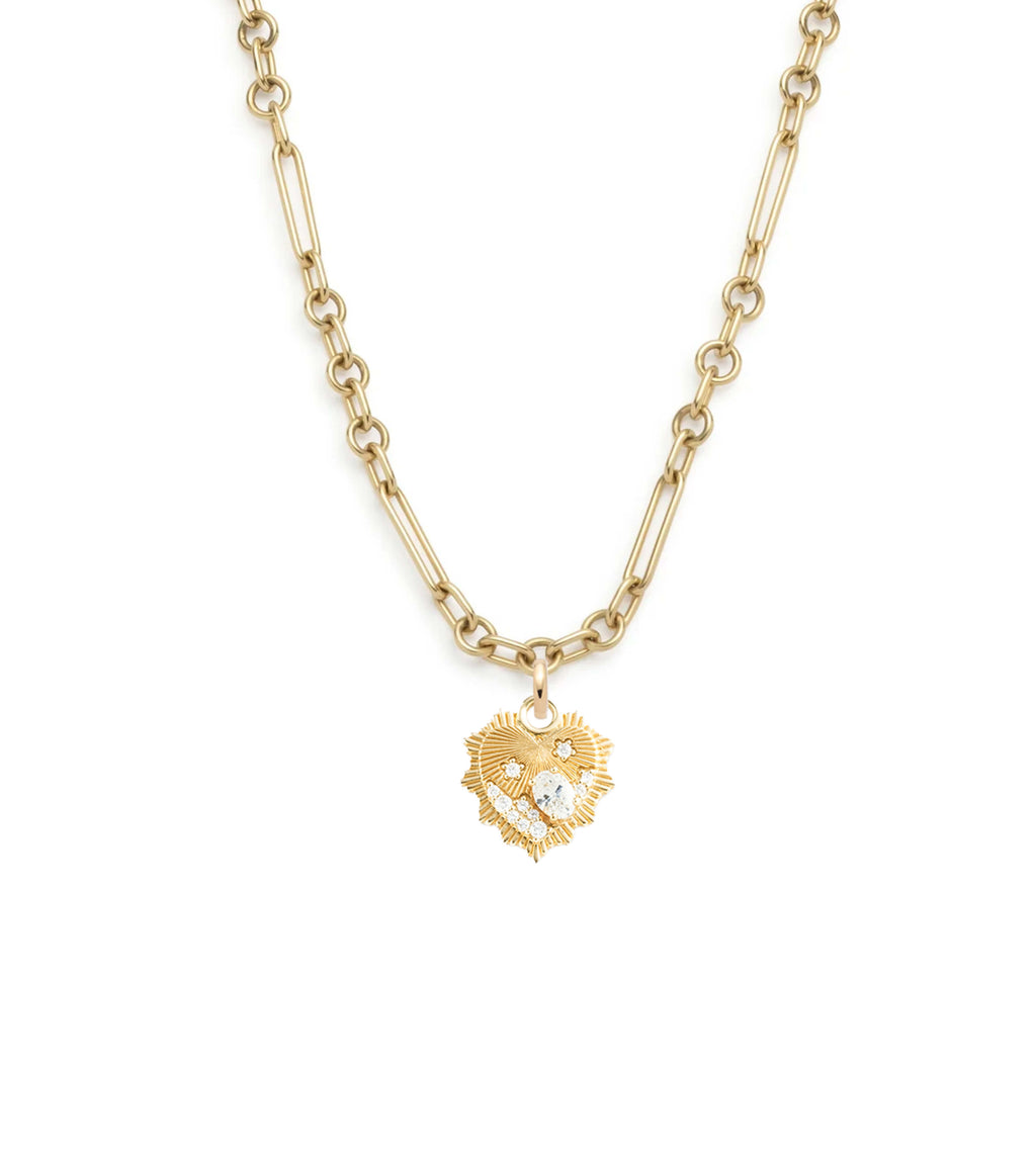 Heart Love Token Small Mixed Clip Necklace : in Yellow Gold with Encrusted Diamonds view 1