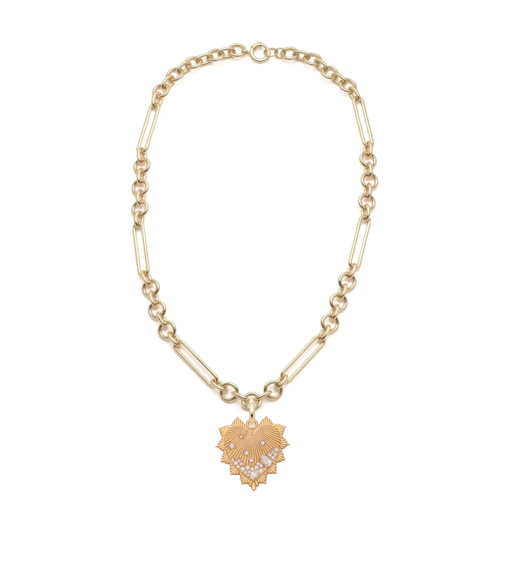 18K Yellow Gold Heart Love Token Midsize Mixed Clip Necklace : in Yellow Gold with Encrusted Diamonds – FoundRae