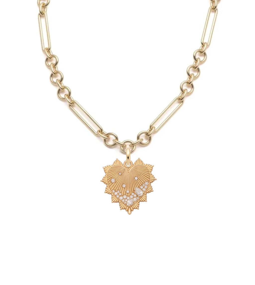 Heart Love Token Midsize Mixed Clip Necklace : in Yellow Gold with Encrusted Diamonds view 1