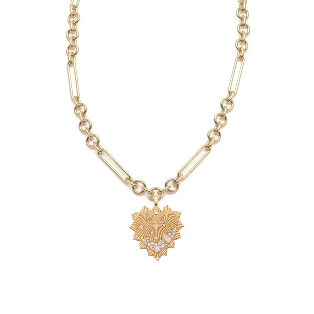 Heart Love Token Midsized Mixed Clip Necklace : in Yellow Gold with Encrusted Diamonds view 1