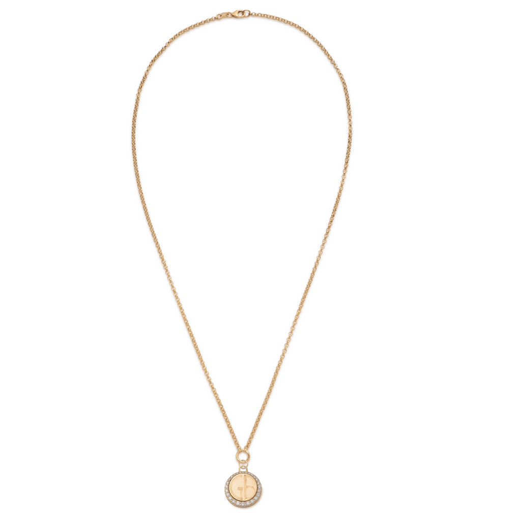 Personalized | Pavé Engravable Fine Belcher Necklace | Diamonds, Yellow Gold view 2