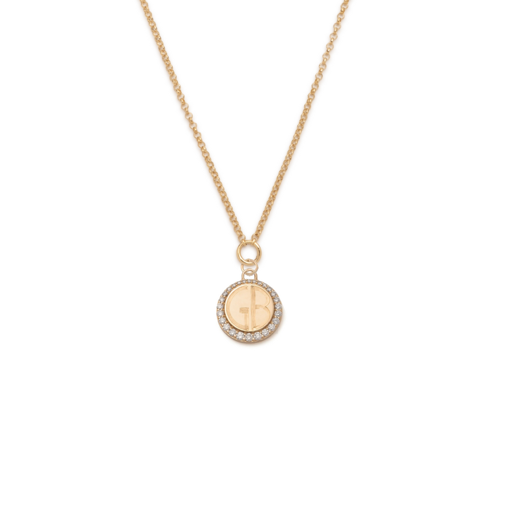 Personalized | Pavé Engravable Fine Belcher Necklace | Diamonds, Yellow Gold view 1