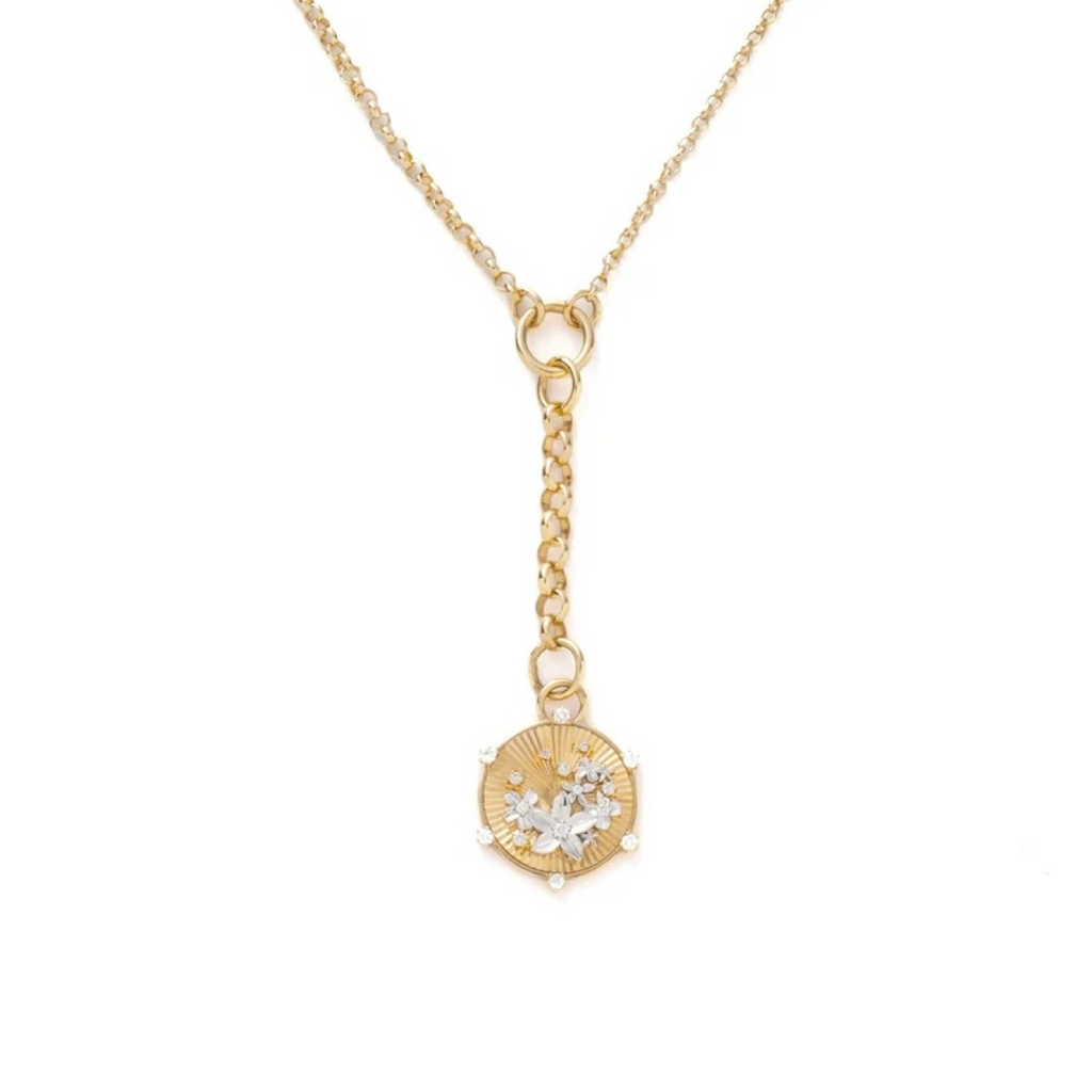 Blossoms Small Mixed Belcher Necklace : in Mixed Gold with Diamonds view 1