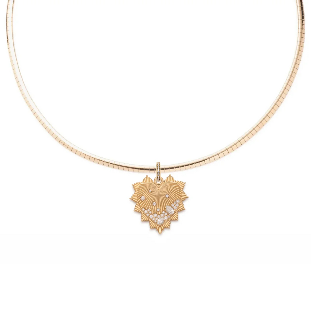 Encrusted Heart Small Sleek Collar Necklace : in Yellow Gold with Diamonds view 1