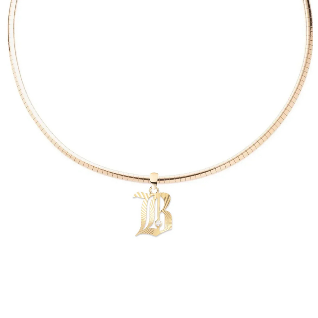 Initials & Numbers Small Sleek Collar Necklace : in Yellow Gold with Diamond view 1