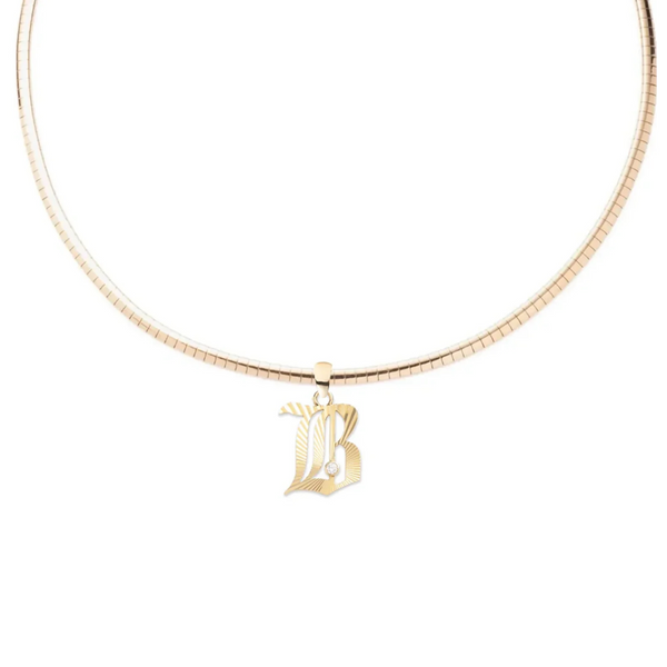 Initials & Numbers Small Sleek Collar Necklace : in Yellow Gold with Diamond
