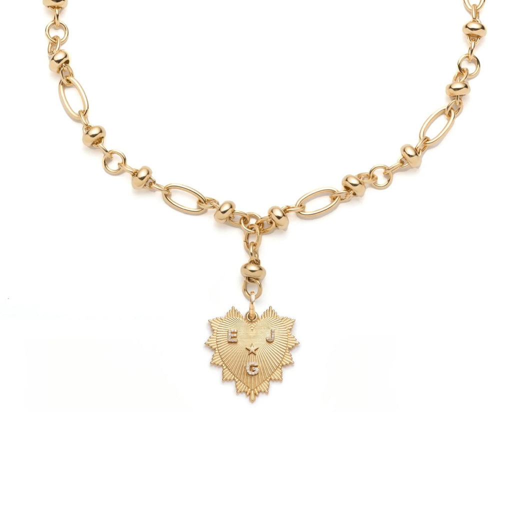 Custom Heart Love Token Orbit Extension Necklace : in Yellow Gold with Diamonds view 1