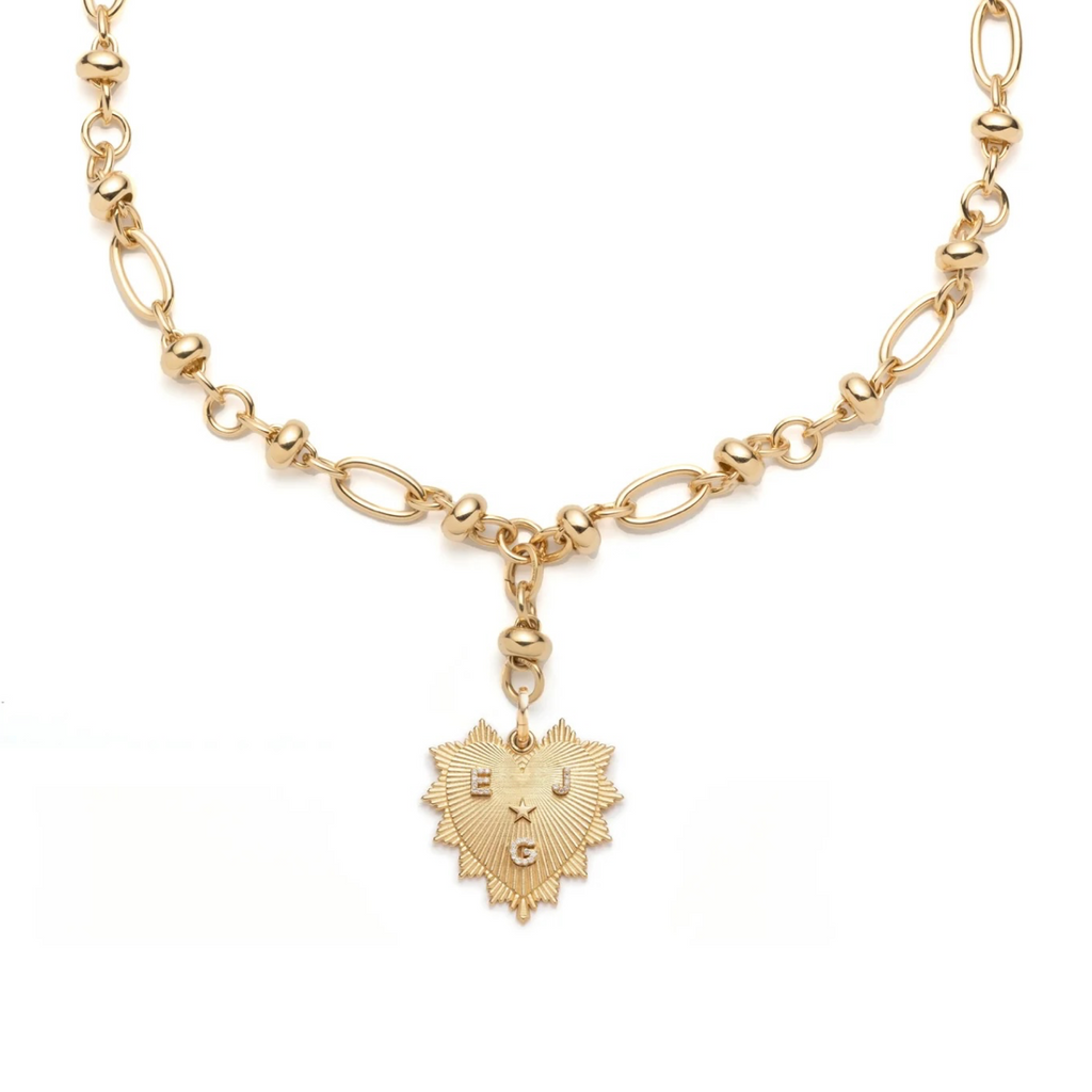 Custom Heart Love Token Orbit Extension Necklace : in Yellow Gold with Diamonds view 1