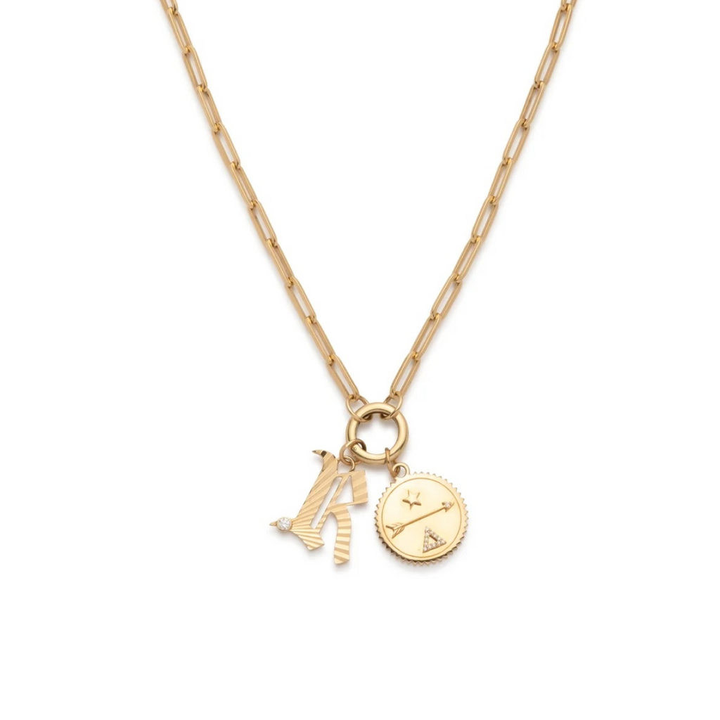 Dream and Initial Classic Fob Clip Story : in Yellow Gold with Diamonds view 1