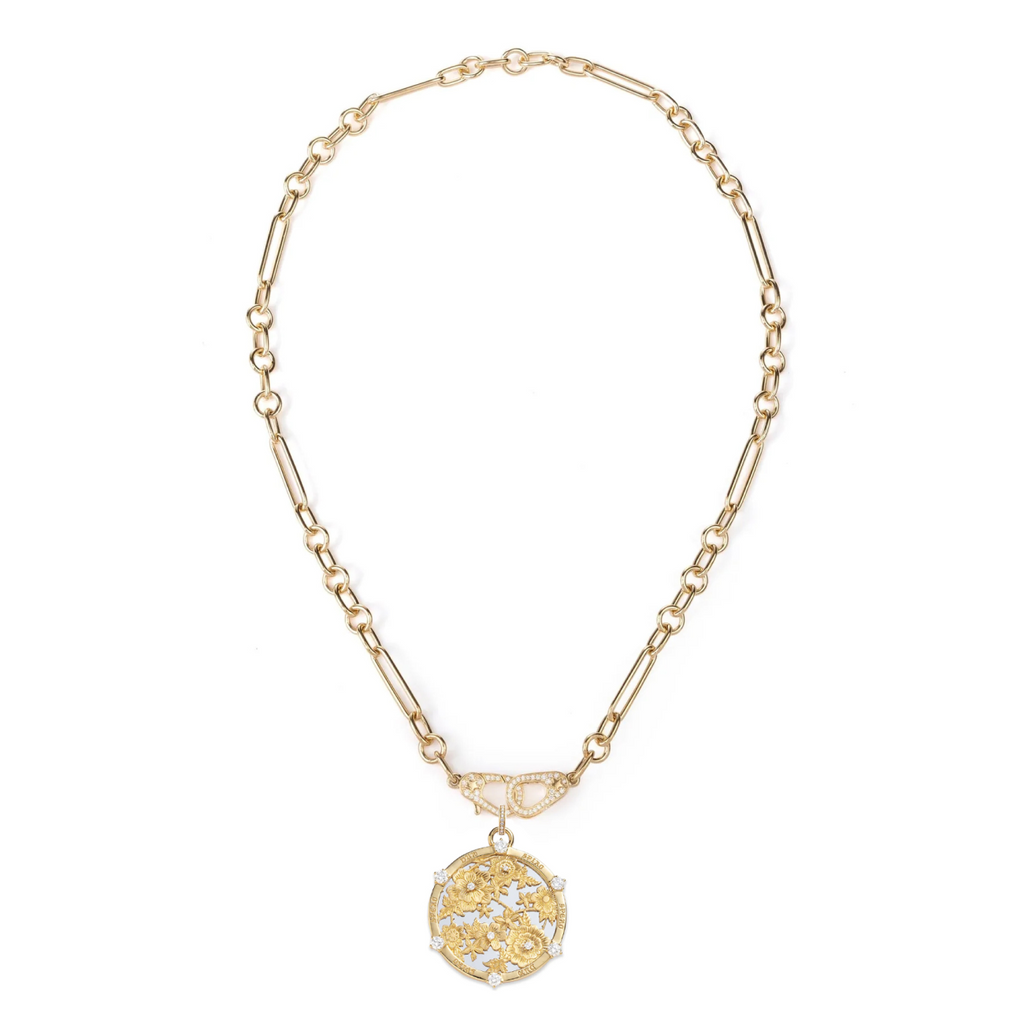 18K Mixed Gold Floral Screen Resilience Sister Hook Small Mixed Clip Necklace : in Mixed Gold with Diamonds – FoundRae view 2
