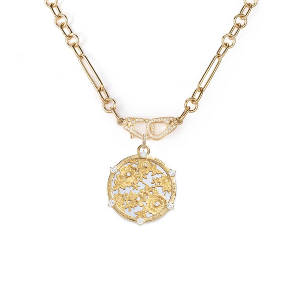 Floral Screen Resilience Sister Hook Small Mixed Clip Necklace : in Mixed Gold with Diamonds