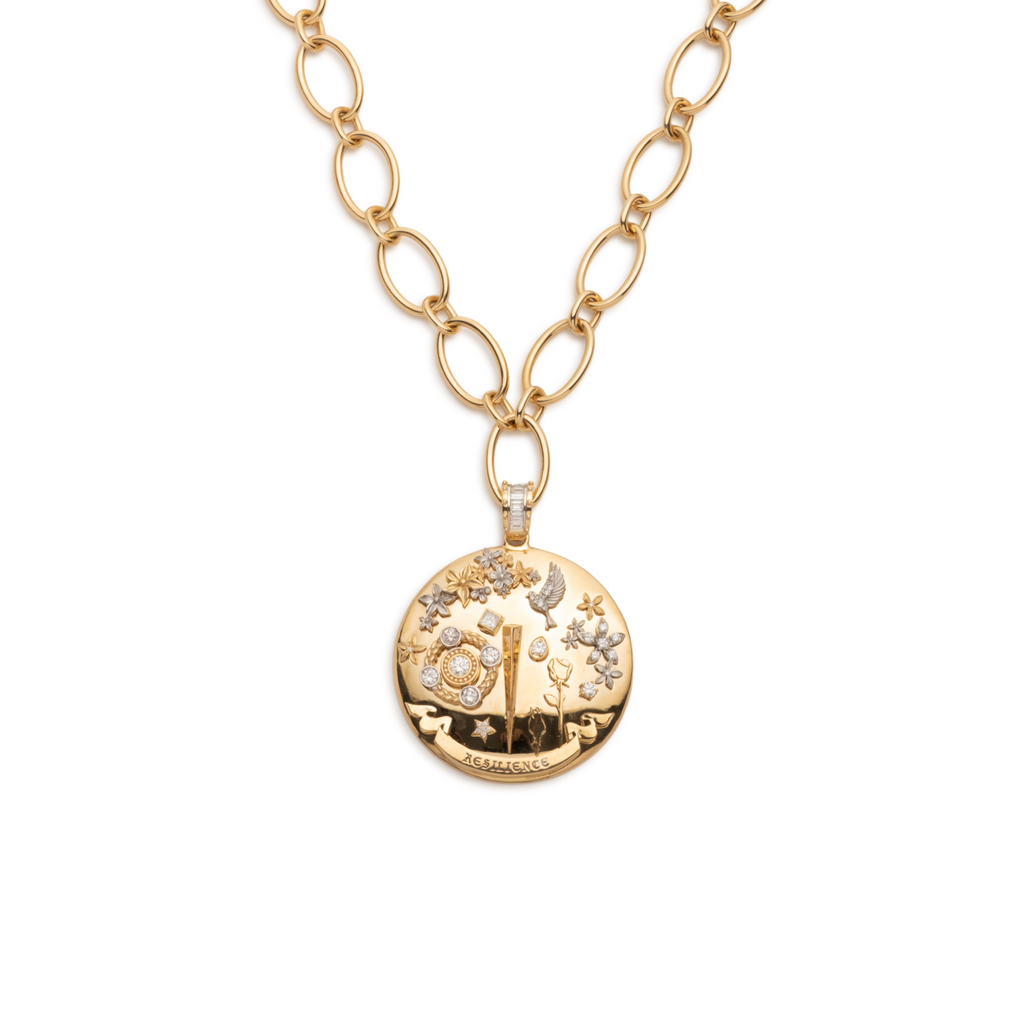 Resilience Grande Dame Oval Link Necklace : in Yellow Gold with Diamonds view 1