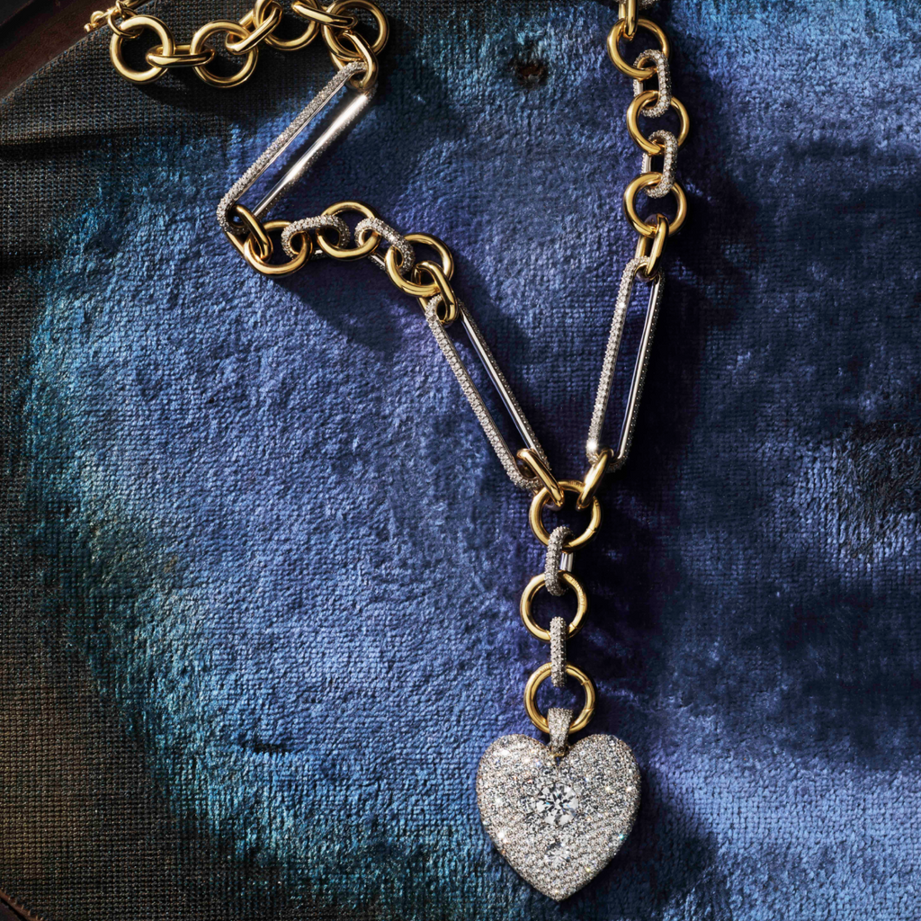 18K Mixed Gold Snow Pavé Diamond Full Heart Oversized Mixed Clip Necklace : in Mixed Gold – FoundRae view 4