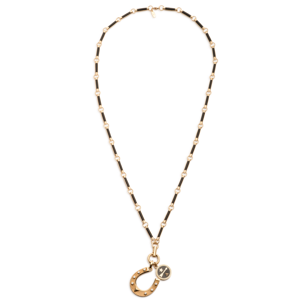 18K Yellow Gold Horseshoe and Dream Onyx Stone Hanging Clockweight Story : in Yellow Gold with Diamonds – FoundRae view 3