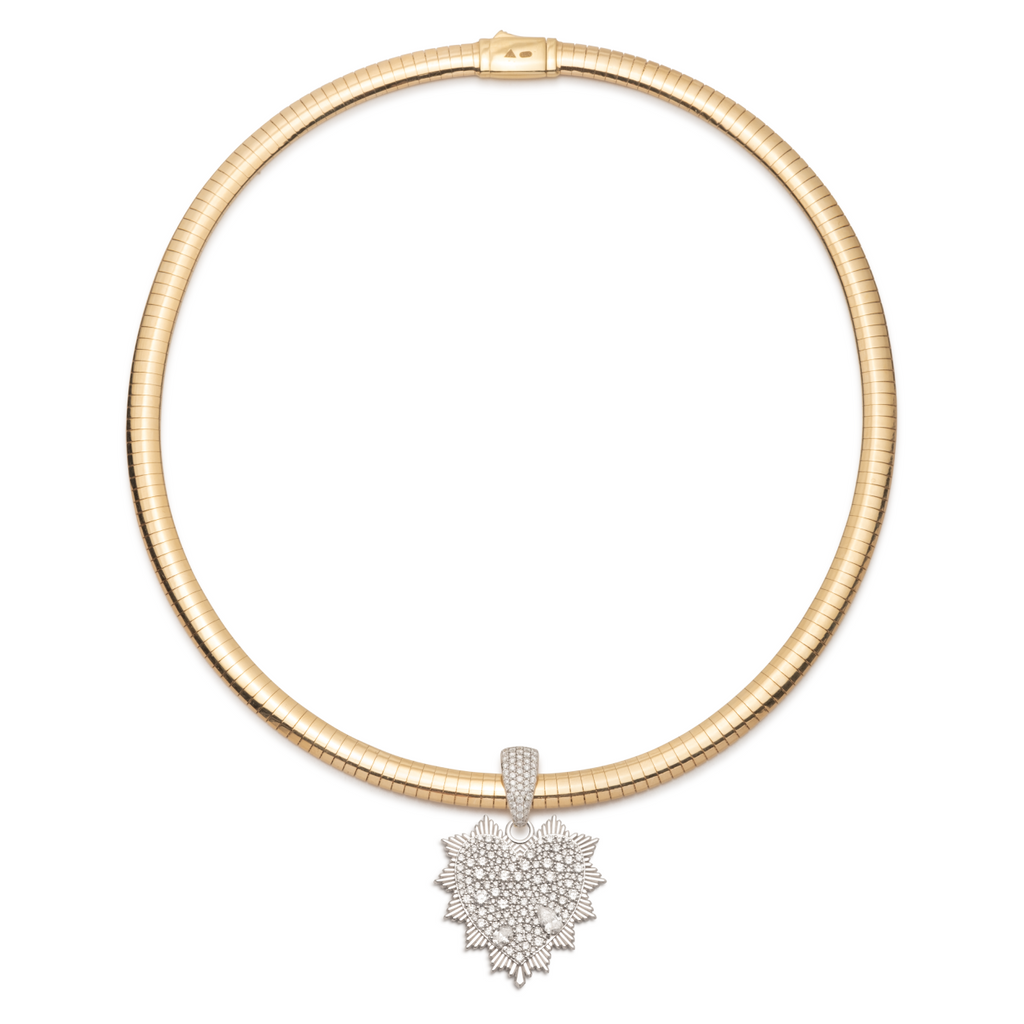 18K Mixed Gold Snow Pavé Diamond Heart Love Token Medium Sleek Collar Necklace : in Mixed Gold – FoundRae view 3