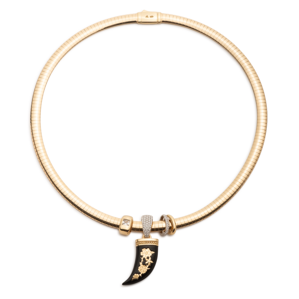 18K Yellow Gold Floral Inlay La Loba Claw and Heart Slides Medium Sleek Collar Story : in Yellow Gold with Onyx – FoundRae view 2