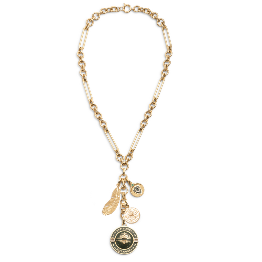 18K Yellow Gold Protection and Karma Midsized Mixed Clip Extension Story : in Yellow Gold with Diamonds and Olive Ceramic – FoundRae view 2