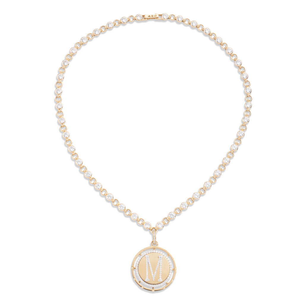18K Yellow Gold Lovestruck Pierced Initial Medallion and Diamond Link Rivière Necklace : in Yellow Gold – FoundRae view 2