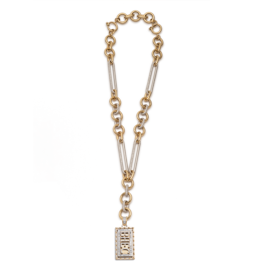 18K Yellow Gold Lovestruck Pierced Medium Pendant Oversized Mixed Clip Necklace : in Yellow Gold with Pave Diamonds – FoundRae view 2