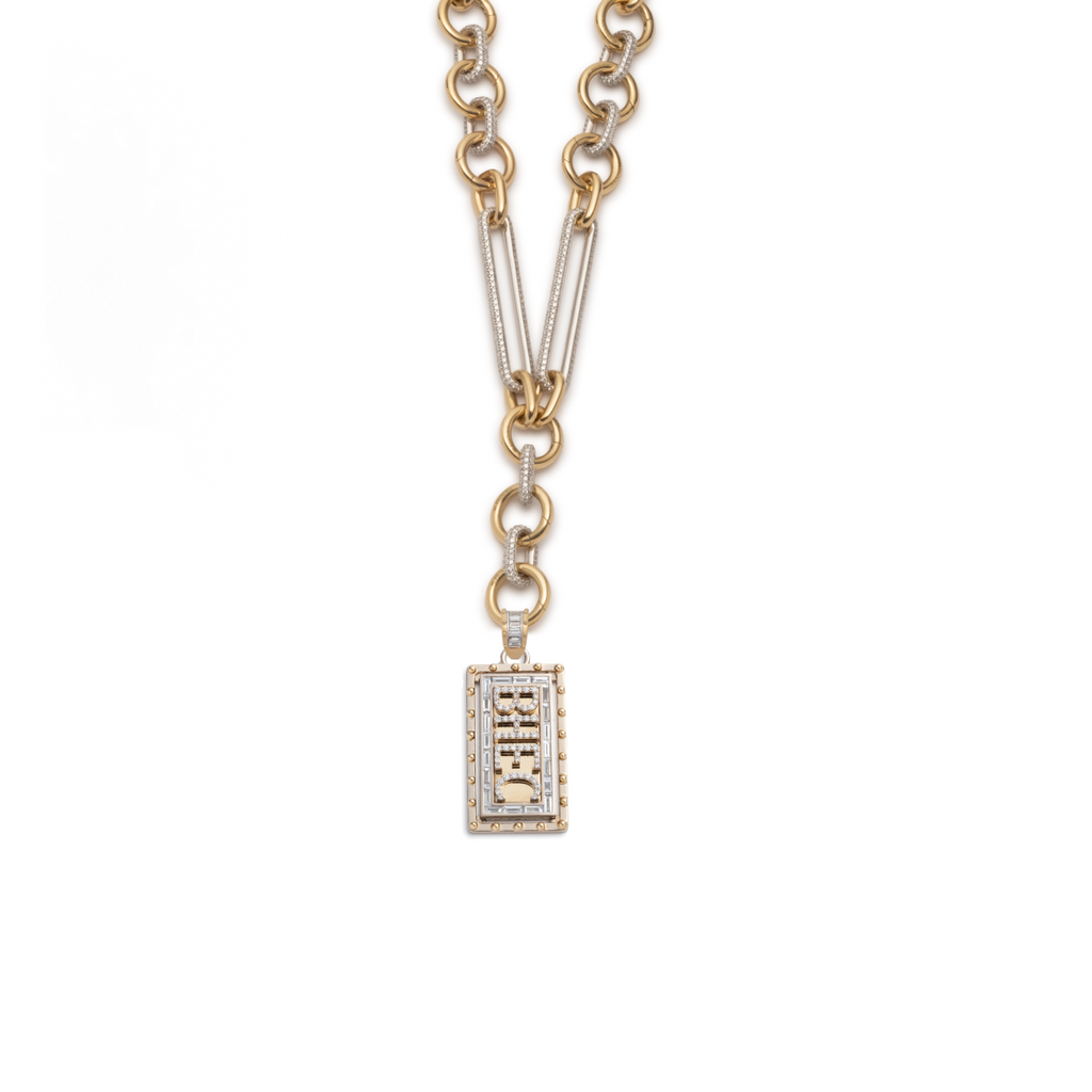 Lovestruck Pierced Medium Pendant Oversized Mixed Clip Necklace : in Yellow Gold with Pave Diamonds view 1