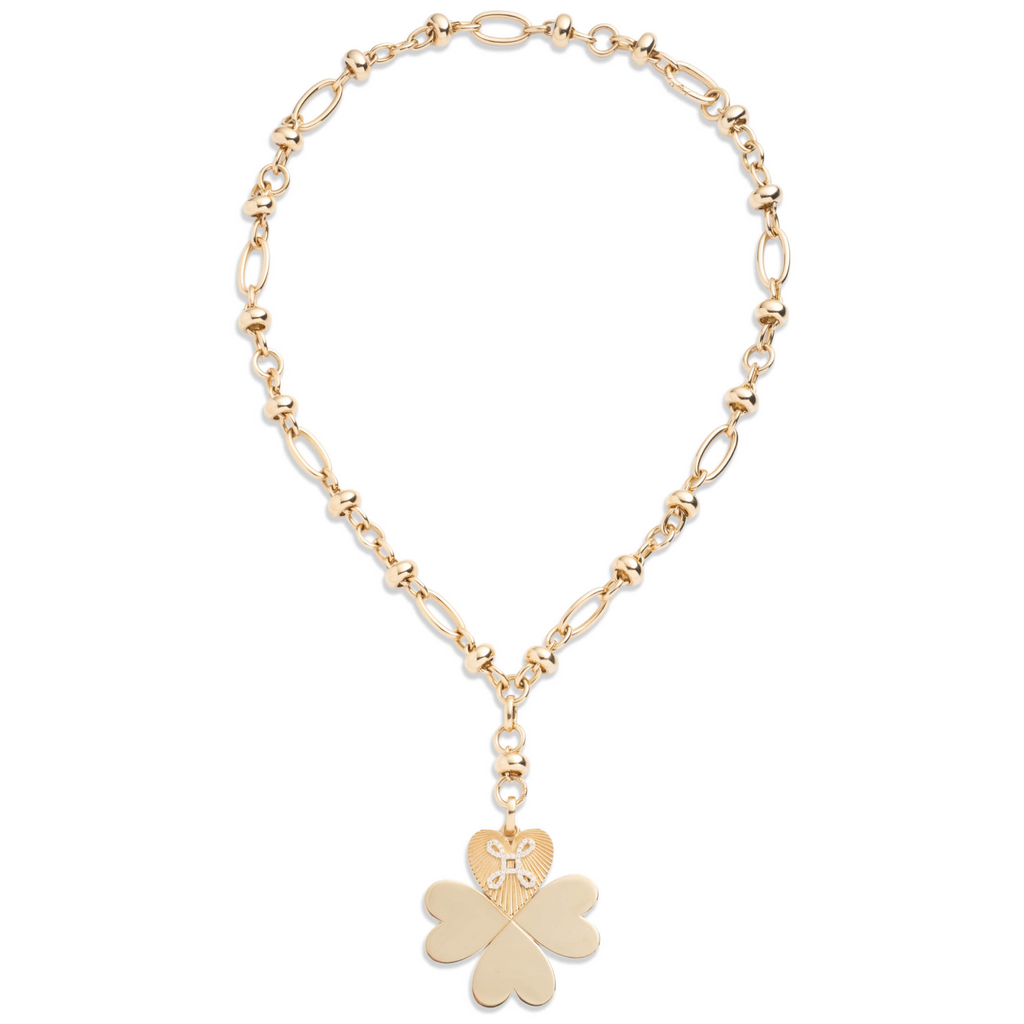18K Yellow Gold Four Heart Clover Love Knot Orbit Extension Necklace : in Yellow Gold with Pave Diamonds – FoundRae view 2