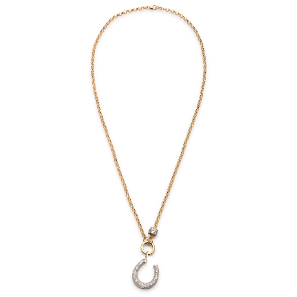 18K Mixed Gold Snow Pavé Diamond Horseshoe and Heart Beat Medium Belcher Open Chain Story : in Mixed Gold – FoundRae view 3
