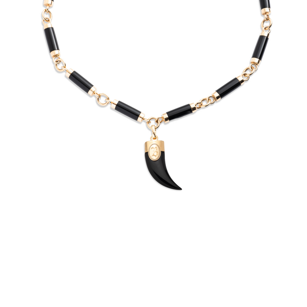 18K Yellow Gold Engravable La Loba Claw Oversized Onyx Stone Necklace : in Yellow Gold – FoundRae view 1