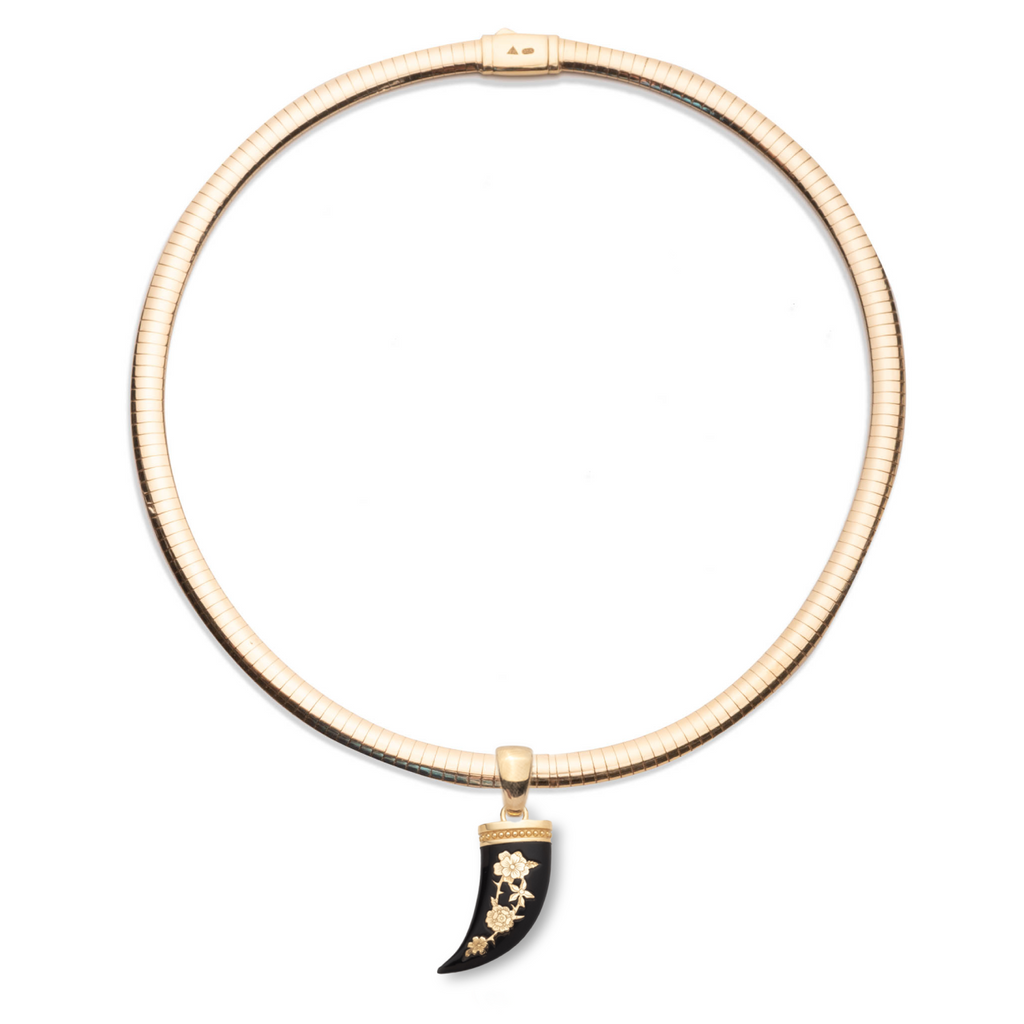 18K Yellow Gold Floral Inlay La Loba Claw Medium Sleek Collar Necklace : in Yellow Gold with Ceramic – FoundRae view 3