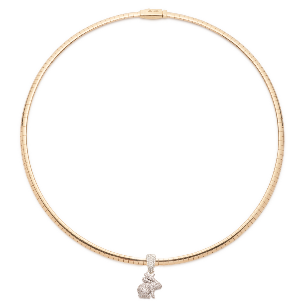 18K Mixed Gold Snow Pavé Diamond Bunny Small Sleek Collar Necklace : in Mixed Gold – FoundRae view 2