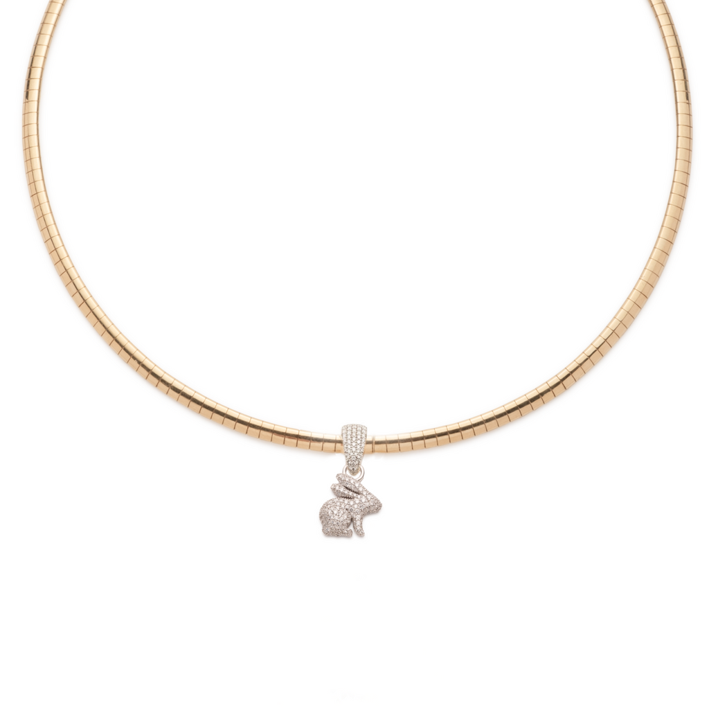 Snow Pavé Diamond Bunny Small Sleek Collar Necklace : in Mixed Gold view 1