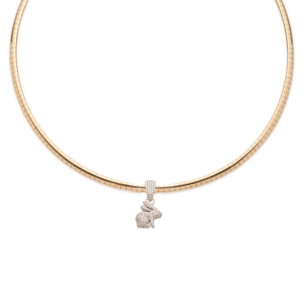 Snow Pavé Diamond Bunny Small Sleek Collar Necklace : in Mixed Gold