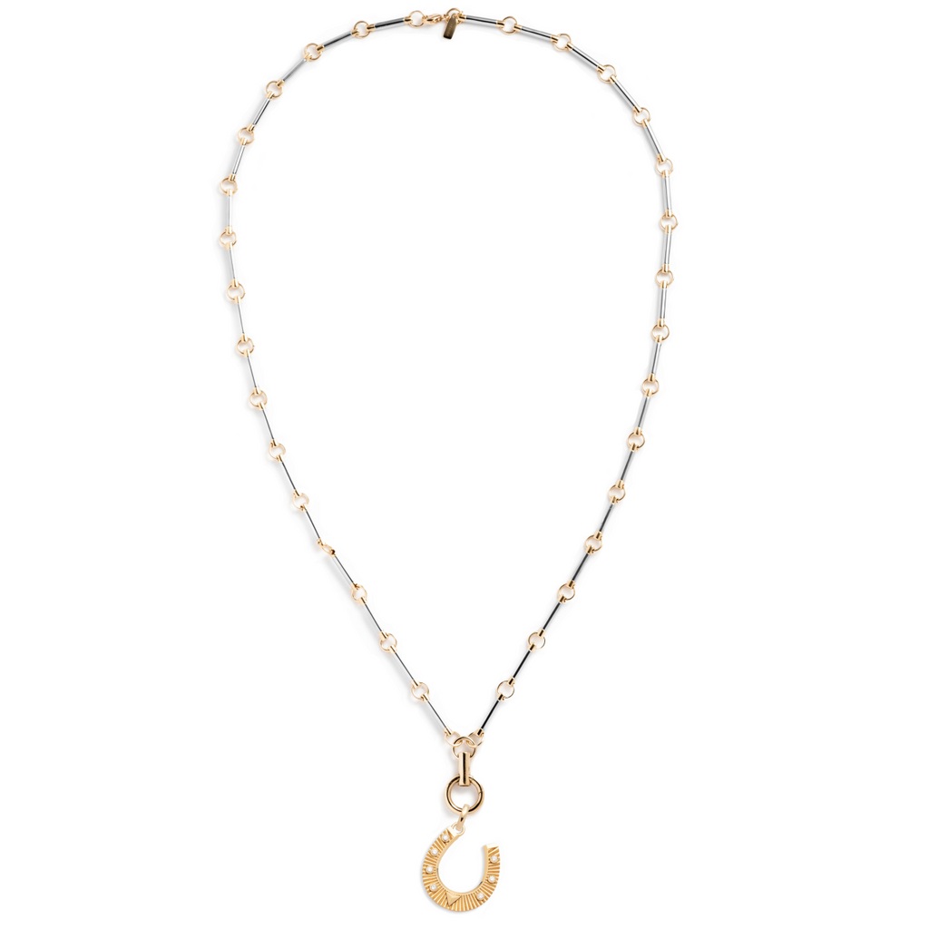 18K Mixed Gold Horseshoe Hanging Clockweight Element Necklace : in Mixed Gold with Diamonds – FoundRae view 3