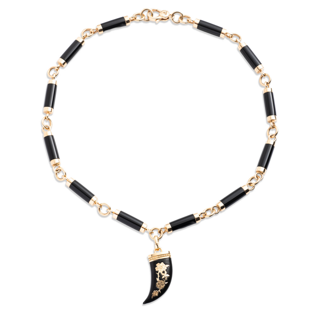 18K Yellow Gold Floral Inlay La Loba Claw Onyx Stone Oversized Necklace : in Yellow Gold with Ceramic – FoundRae view 3