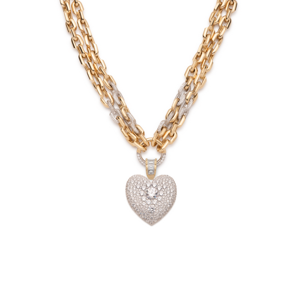 Snow Pavé Diamond Full Heart Strong Hearts Double Strand Necklace : in Mixed Gold