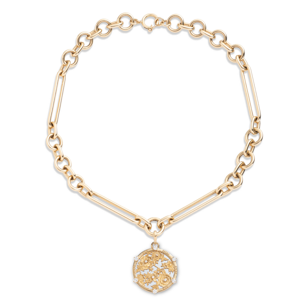 18K Mixed Gold Floral Screen Resilience Oversized Mixed Clip Necklace : in Mixed Gold with Diamonds – FoundRae view 3