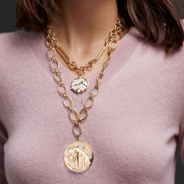 Floral Screen Resilience Oversized Mixed Clip Necklace : in Mixed Gold with Diamonds