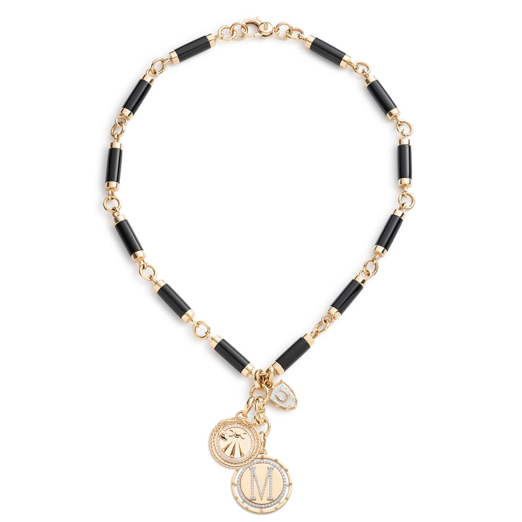 18K Yellow Gold Lovestruck and Mind, Body, Soul Oversized Onyx Stone Necklace : in Yellow Gold with Diamonds – FoundRae view 2